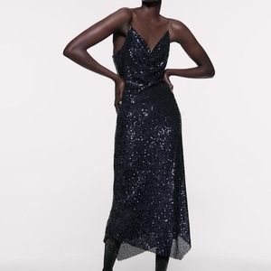 Zara Midnight Blue Sequin Slip Dress